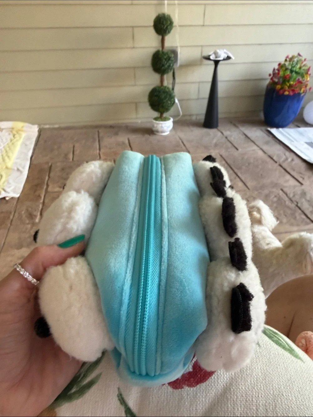 Cute 🥰 Plush Panda Trio Small Pouch - White and Black & blue!